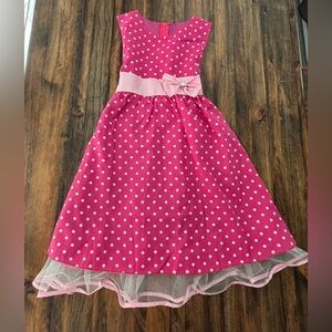 Pink Polka Dot Kids Dress with Bow - tulle lined